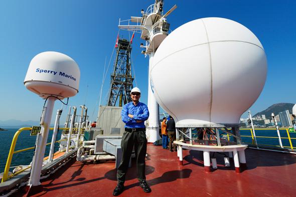 Jian Lin on the JOIDES Resolution drill ship in the South China Sea.